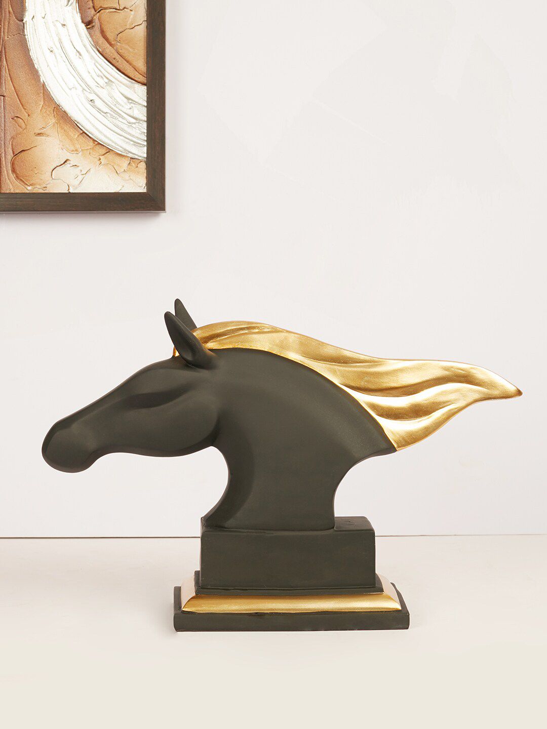 HomeTown Black & Gold-Toned Polyresin Horse Face Figurine Showpiece Price in India