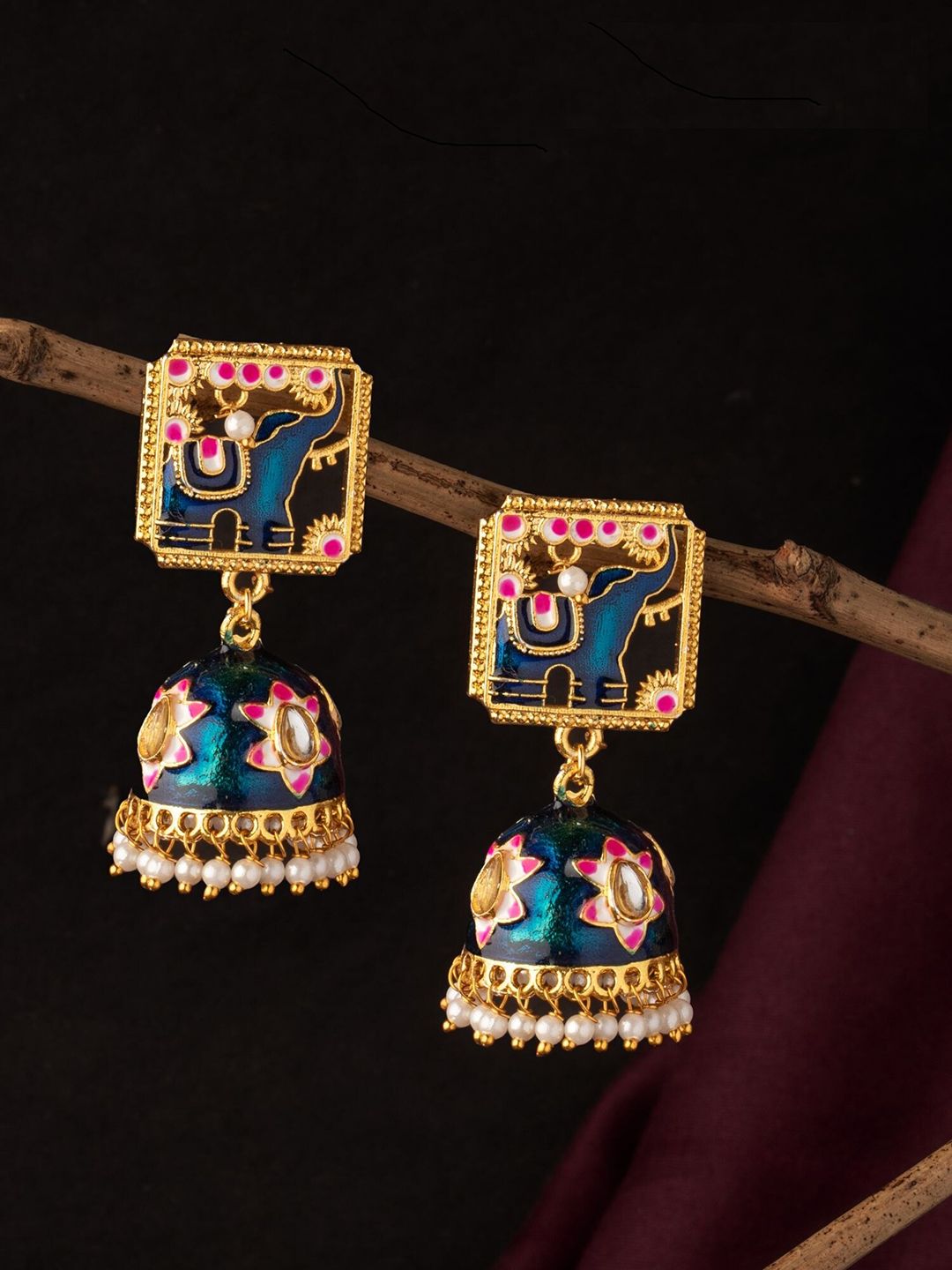 Ozanoo Gold-Toned Contemporary Jhumkas Earrings Price in India