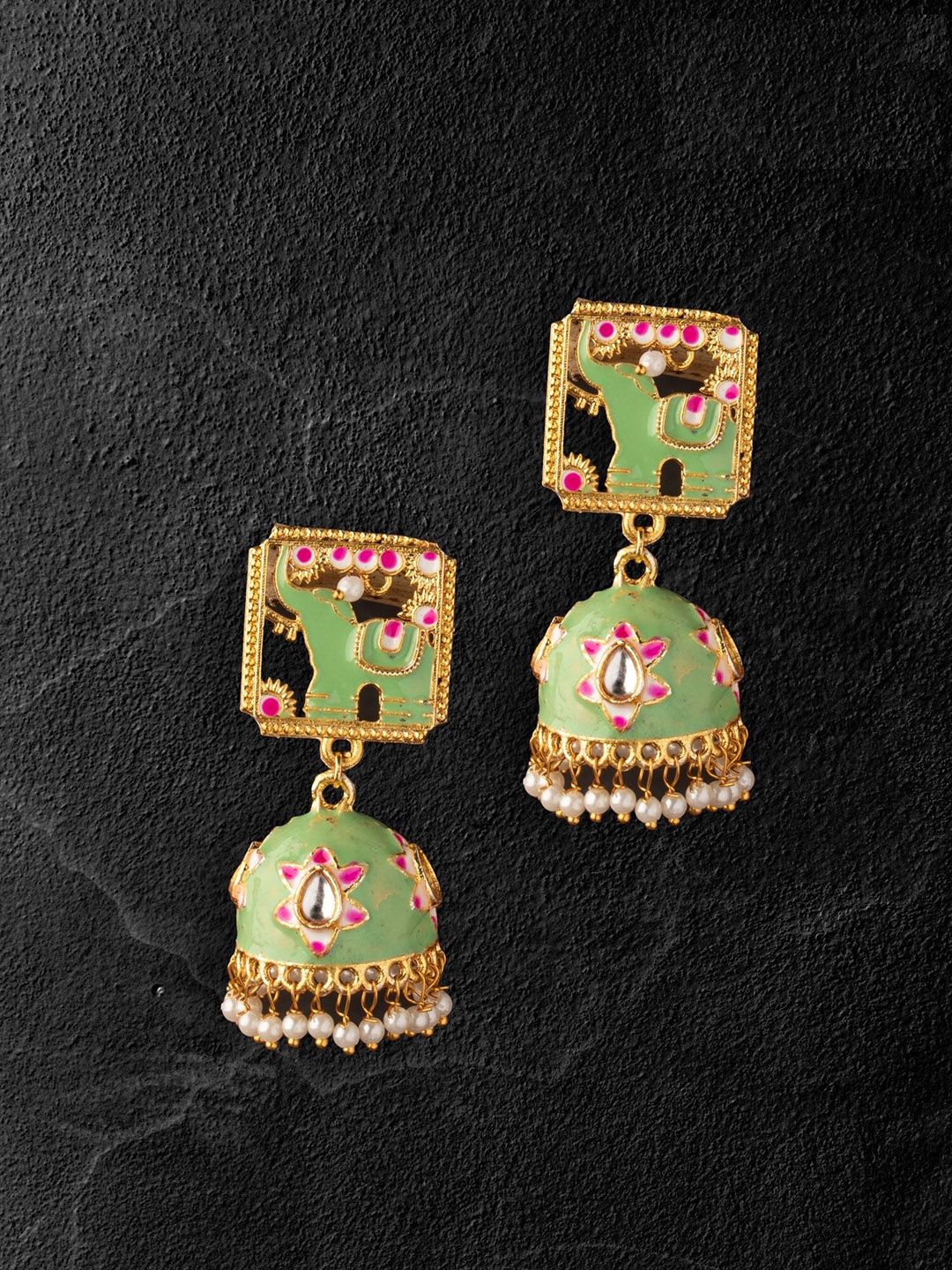 Ozanoo Gold-Toned Feather Shaped Jhumkas Earrings Price in India