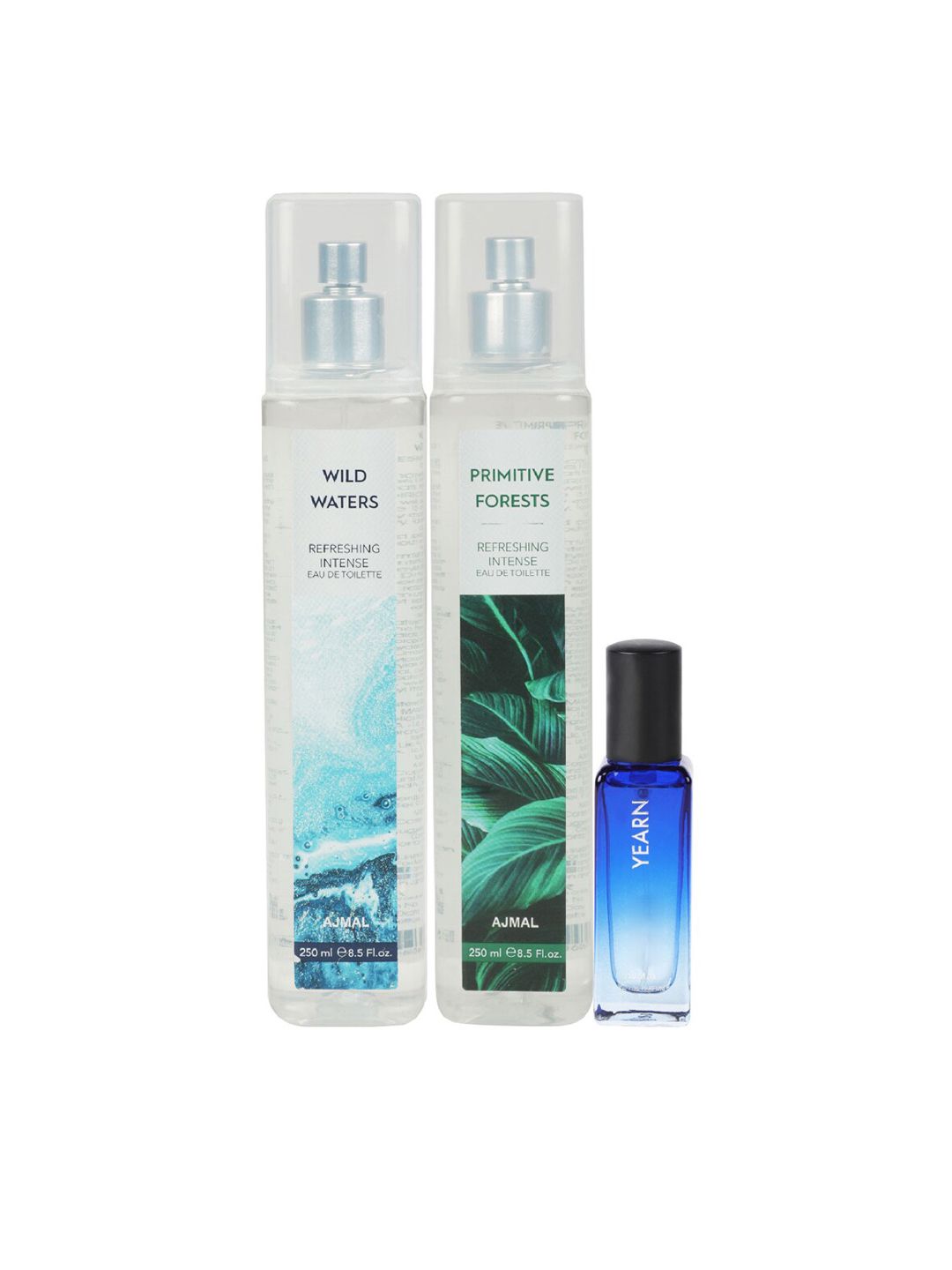 Ajmal Set of Wild Waters & Primitive Forest Eau De Toilette 250 ml each - Yearn EDP 20 ml Price in India