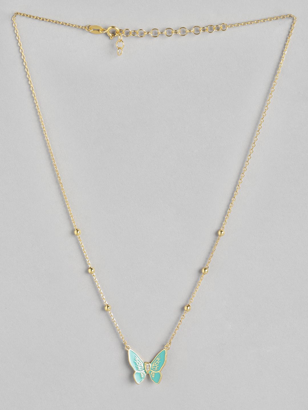 Carlton London Gold-Plated & Turquoise Blue Brass Enamelled Necklace Price in India