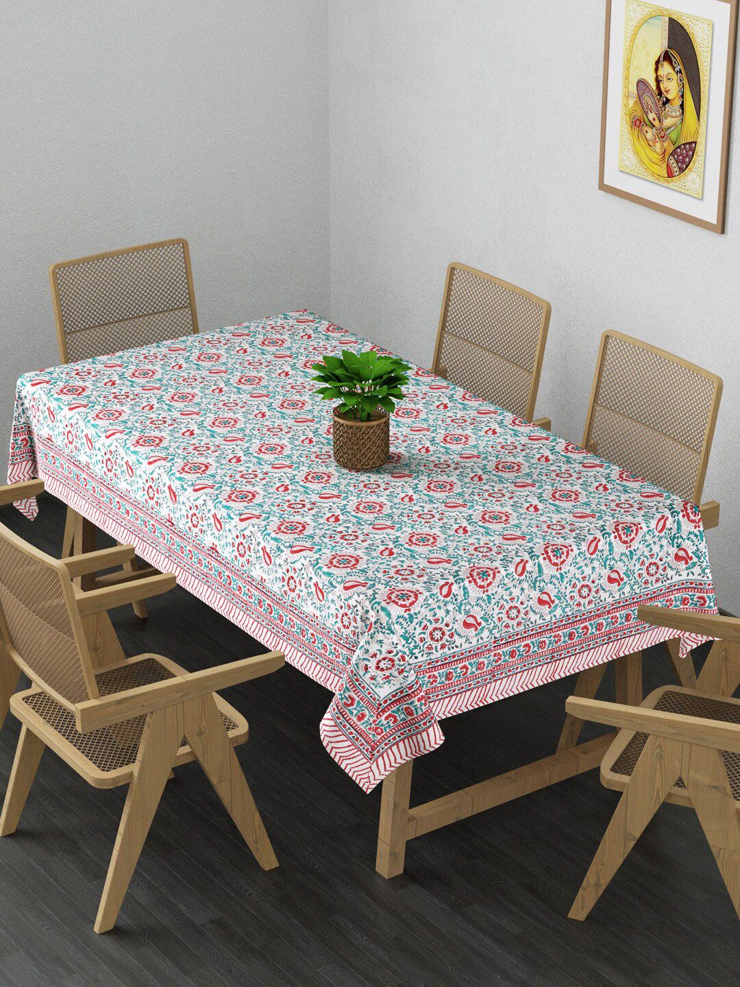 Gulaab Jaipur Pink Printed Cotton Rectangle Table Cover Price in India
