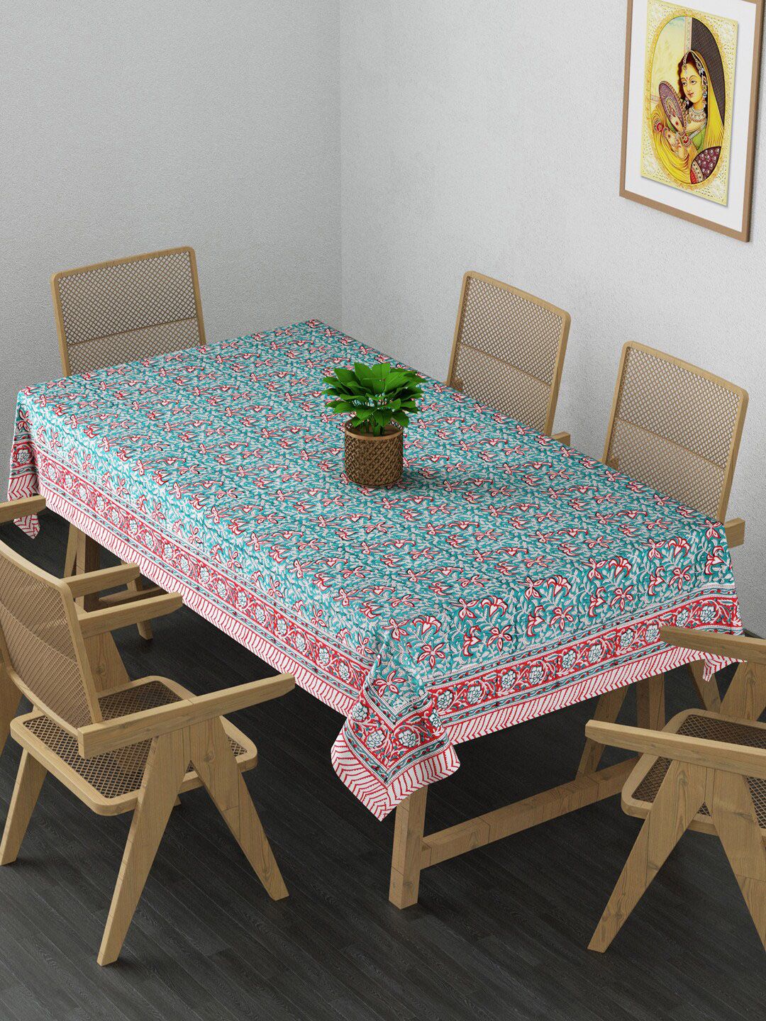 Gulaab Jaipur Blue & White Floral Printed 6-Seater Cotton Table Covers Price in India