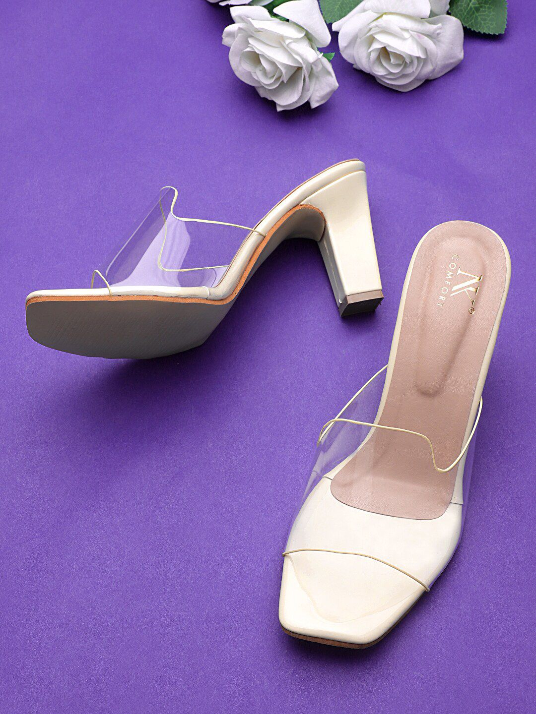 NK COMFORT Women Transparent & Cream-Coloured Block Heels Price in India