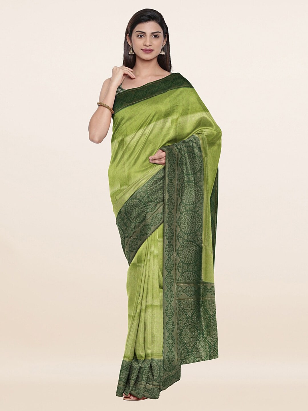 Pothys Green Woven Design Floral Art Silk Saree Price in India