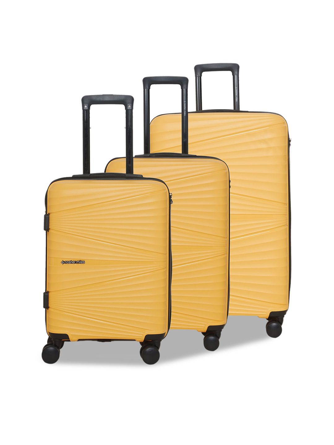 Nasher Miles Set Of 3 Yellow Solid Hard-Sided Trolley Bags Price in India