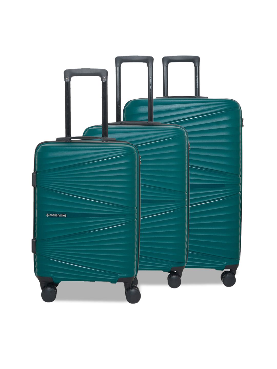 Nasher Miles Set Of 3 Green Solid Hard-Sided Trolley Bags Price in India