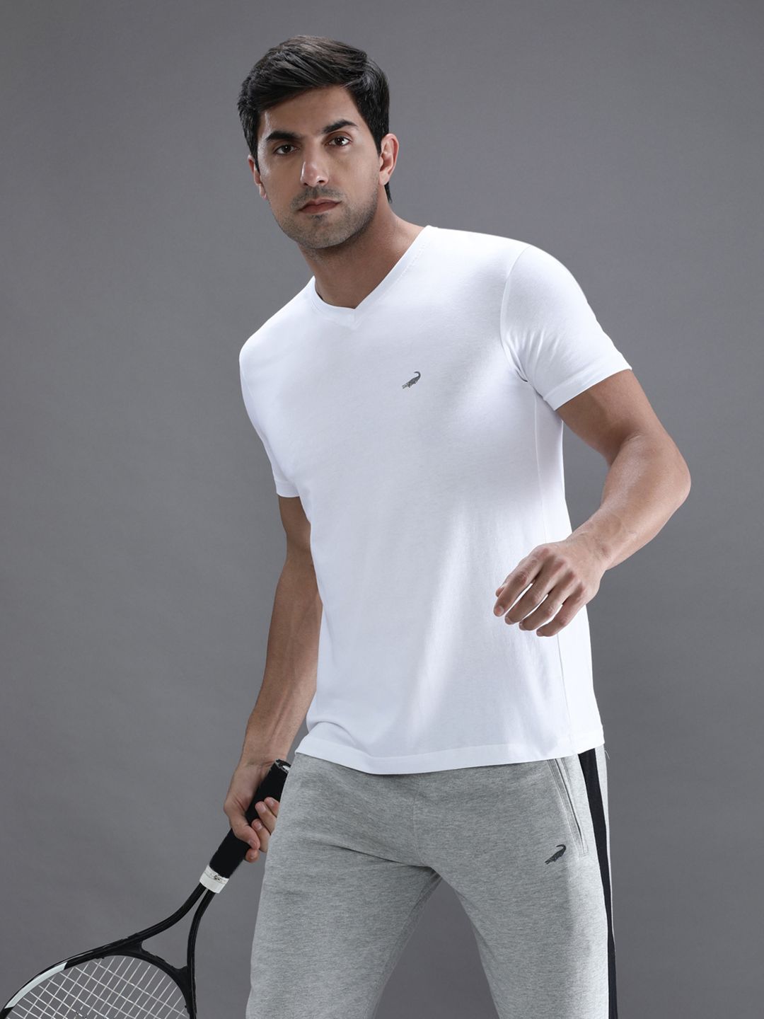 Crocodile Men White V-Neck T-shirt
