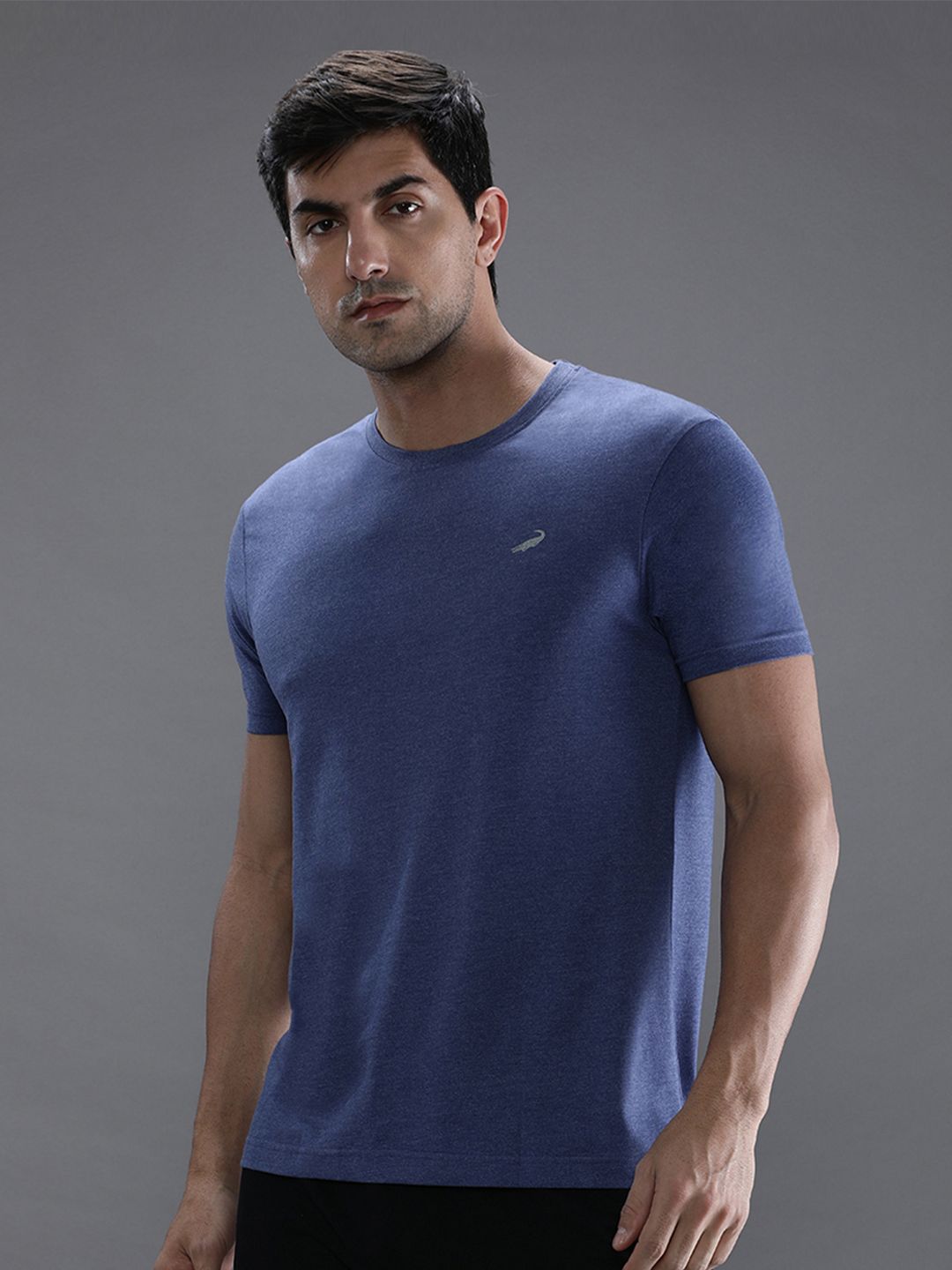 Crocodile Men Blue Solid Cotton T-shirt