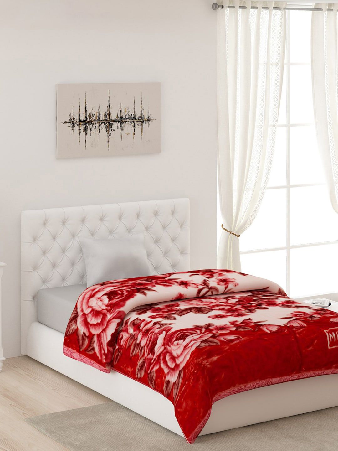 Monte Carlo Red & White Floral AC Room Single Bed Blanket Price in India