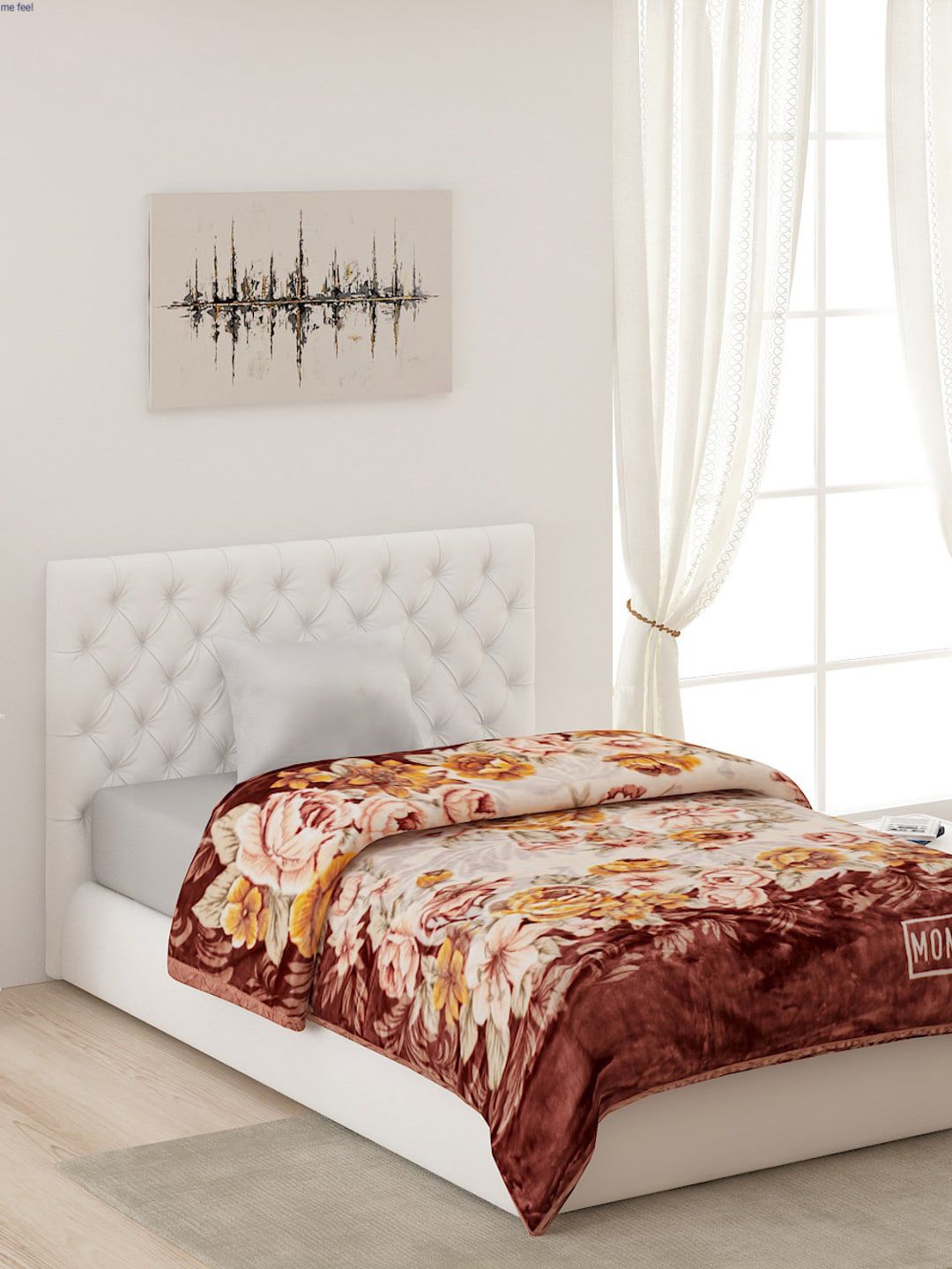 Monte Carlo White & Brown Floral AC Room Single Bed Blanket Price in India