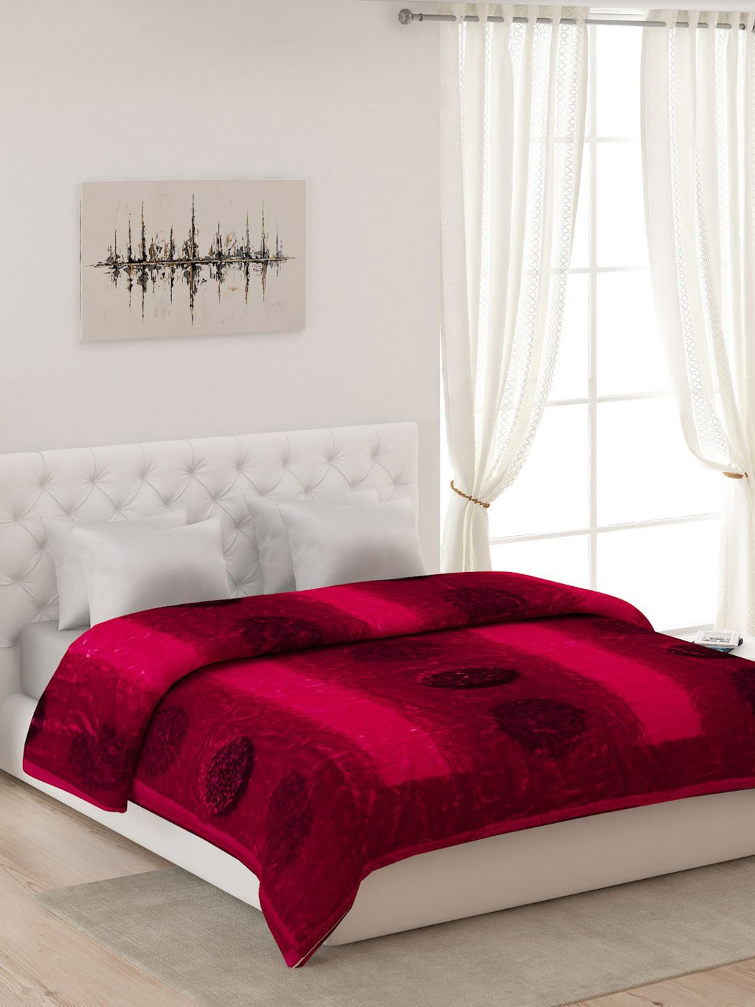 Monte Carlo Maroon Ethnic Motifs Heavy Winter Double Bed Blanket Price in India
