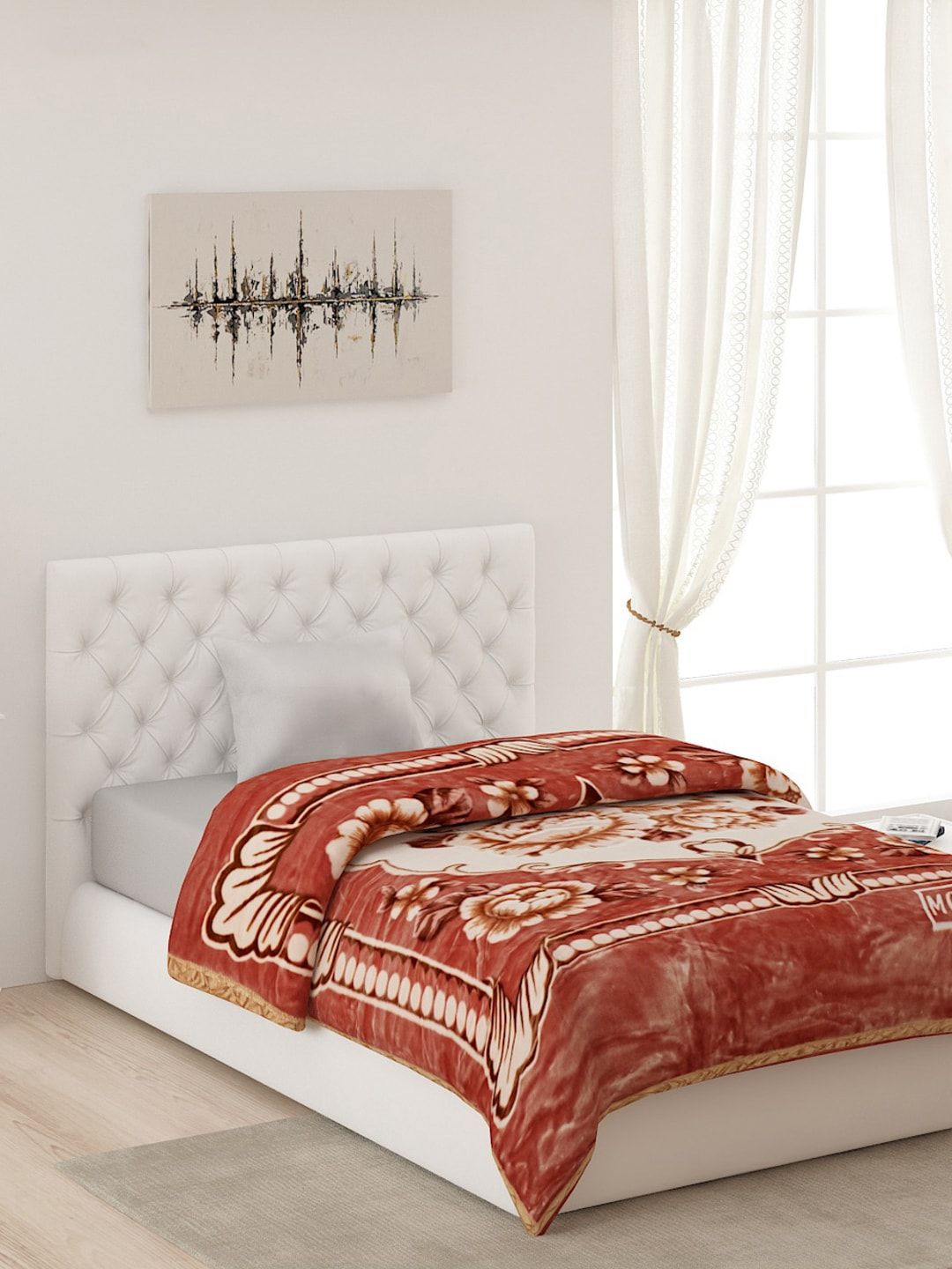 Monte Carlo Brown & White Floral AC Room Single Bed Blanket Price in India