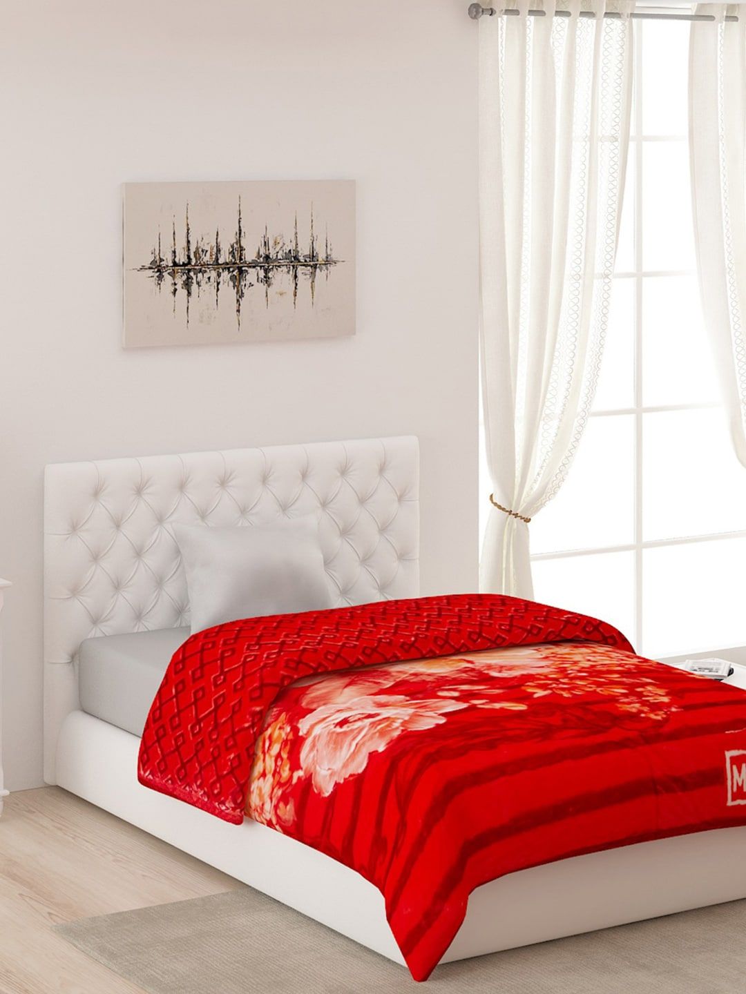 Monte Carlo Red & White Floral AC Room Single Bed Blanket Price in India