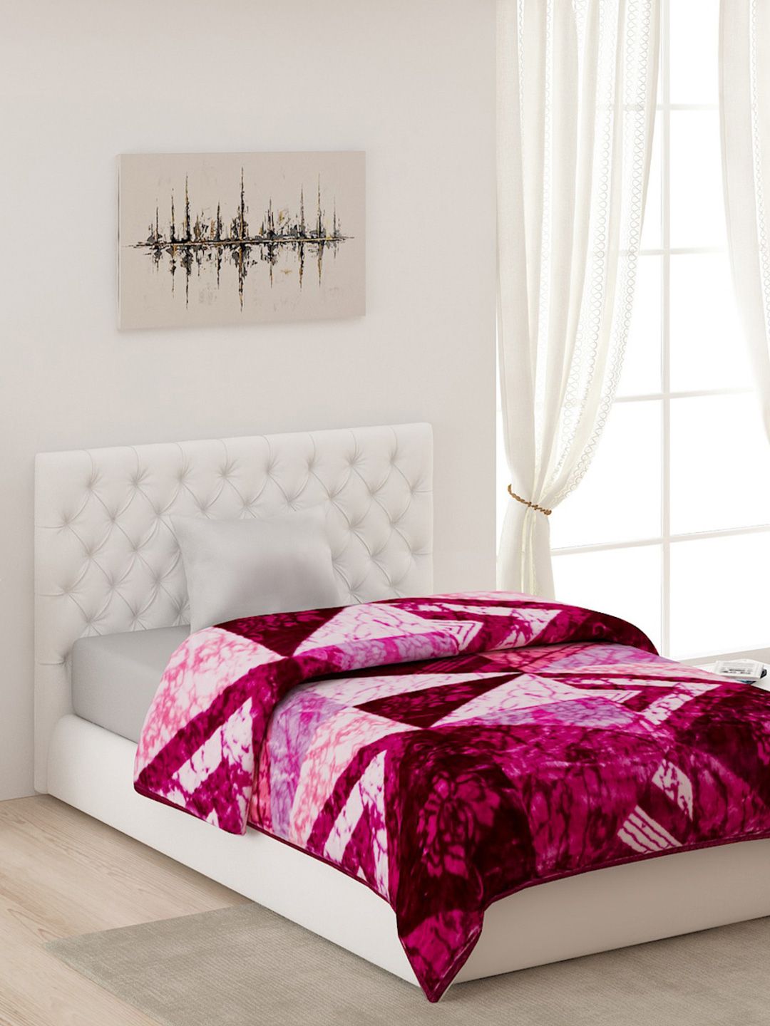 Monte Carlo Pink & Purple Geometric AC Room Single Bed Blanket Price in India