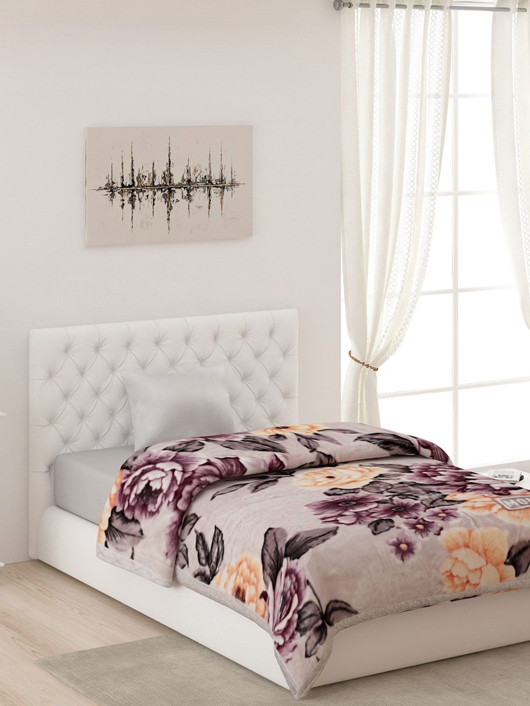 Monte Carlo Grey & Lavender Floral AC Room Single Bed Blanket Price in India