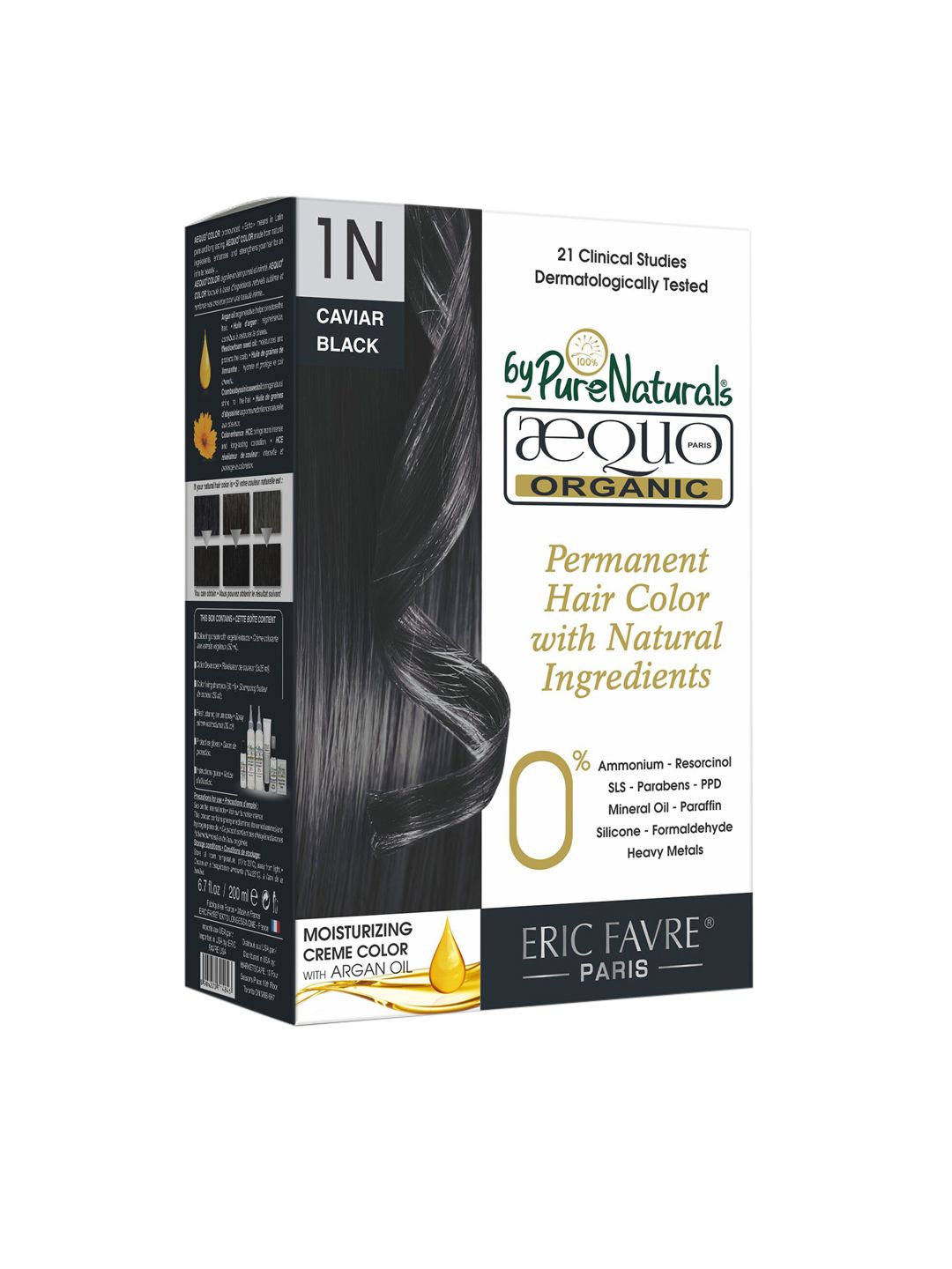 Aequo Organic Dermatologist Recommended Permanent Cream Hair Color Kit - 1N Caviar Jet Black - 160 ml Price in India