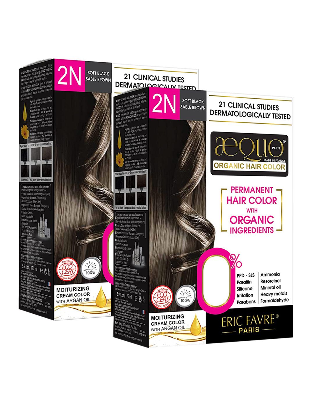 Aequo Organic Set of 2 Permanent Hair Color 2N Blackish Brown 175 ml each Price in India