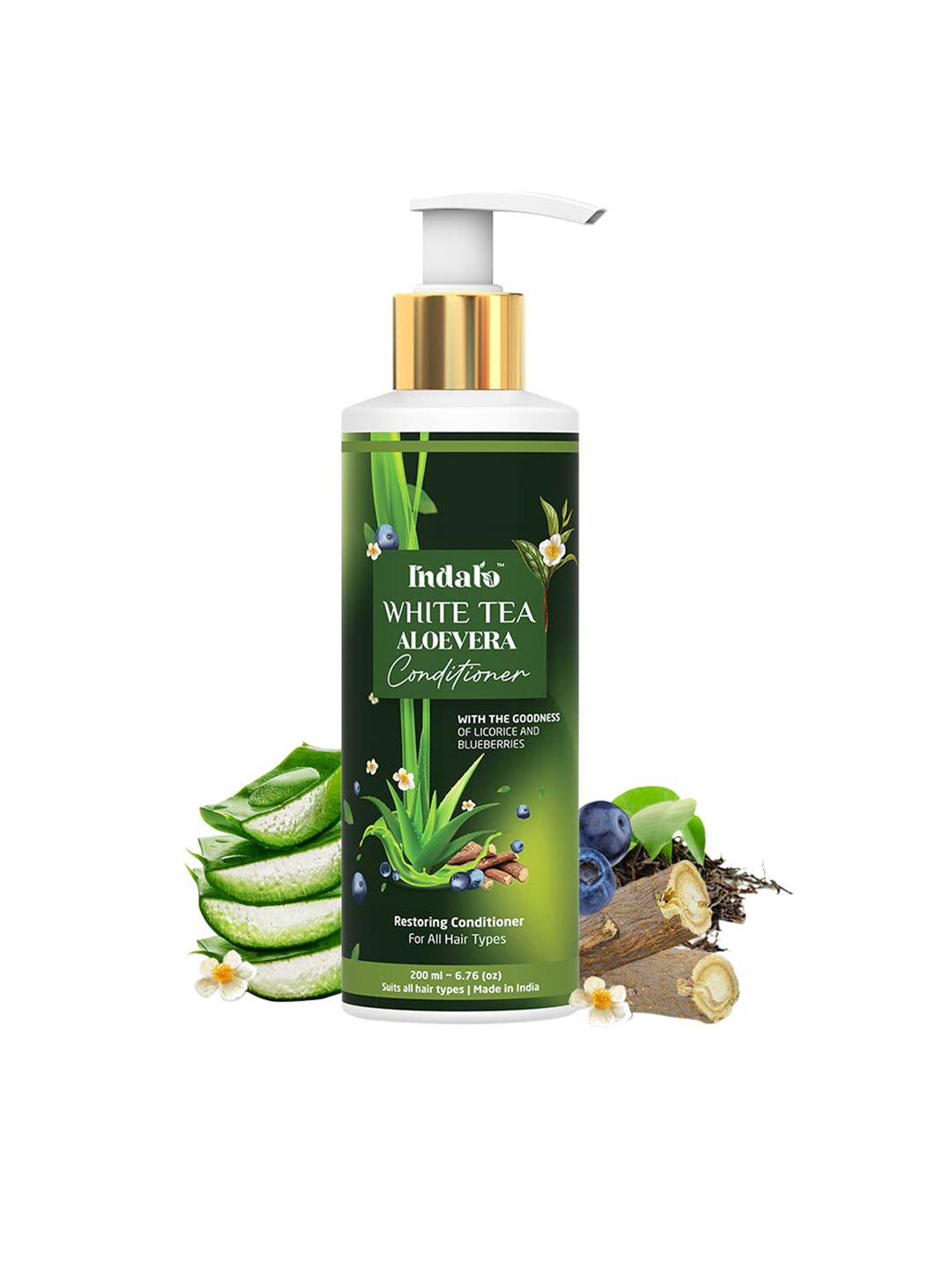 INDALO White Tea Aloe Vera Conditioner with Licorice & Blueberries for Oily Hair - 200ml Price in India