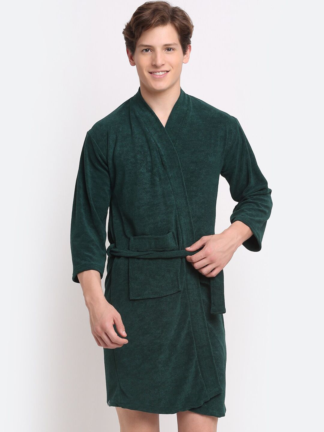 LacyLook Men Green Solid Bath Robe