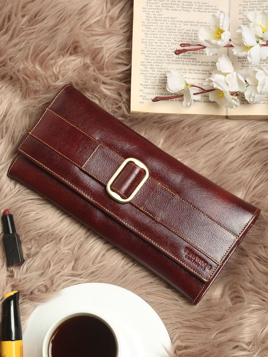 Teakwood Leathers Women Maroon & Cream-Coloured Leather Two Fold Wallet Price in India