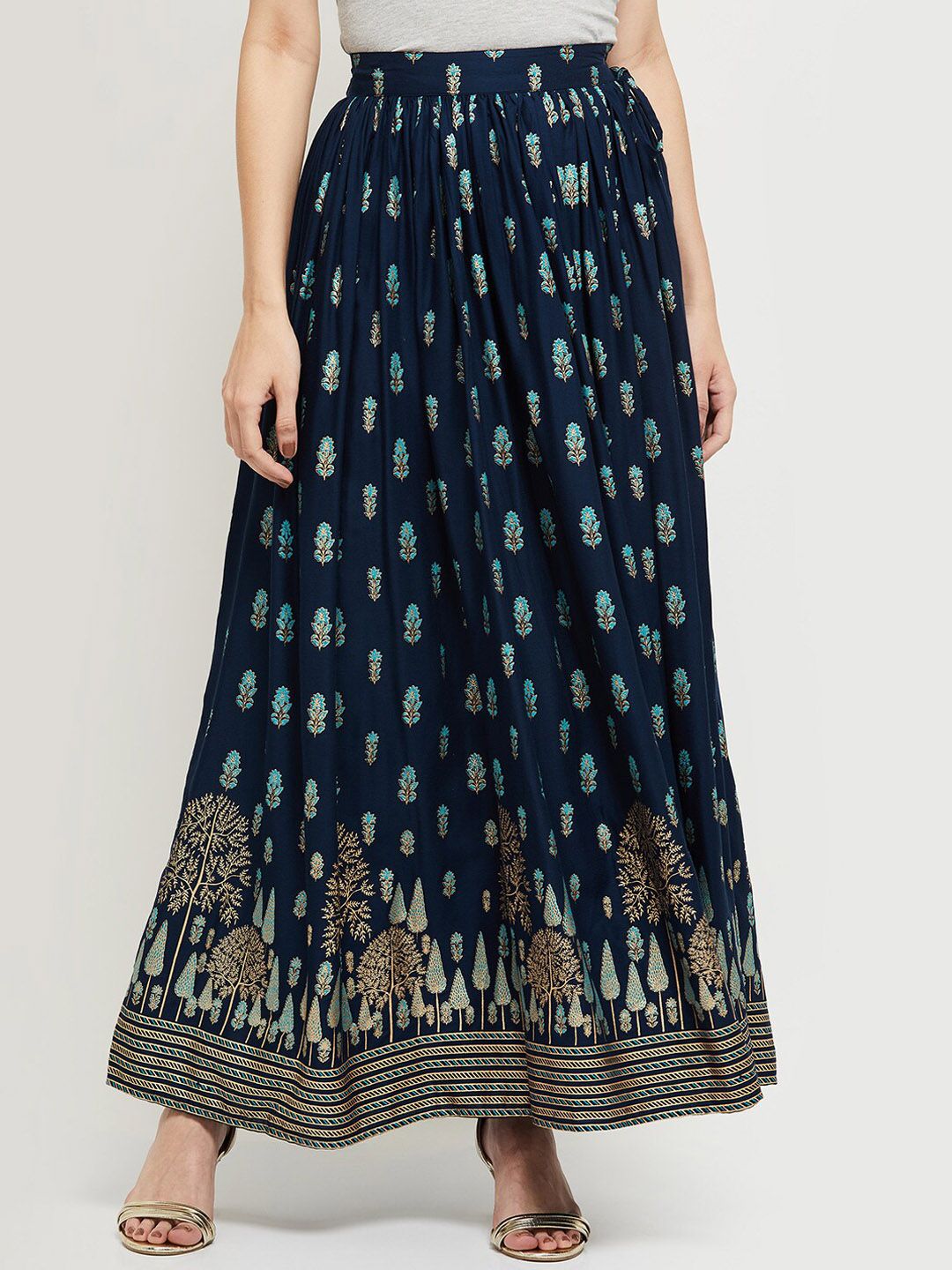max Women Blue Printed A-Line Flared Skirts
