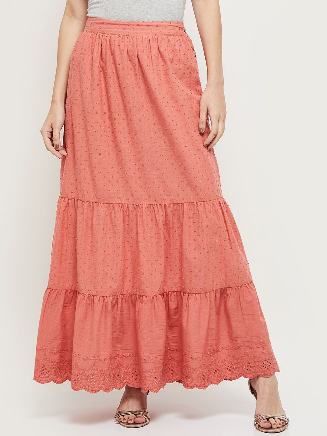max Women Pink Solid Tiered Skirts