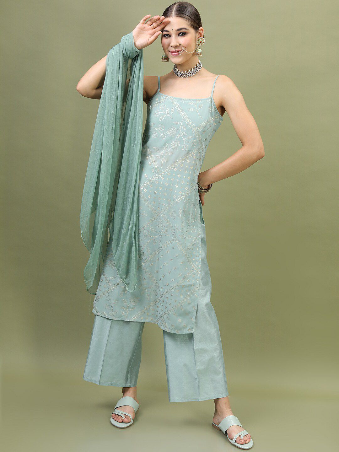 Vishudh Women Solid Poly-Georgette Kurta with Trouser and Dupatta Price in India