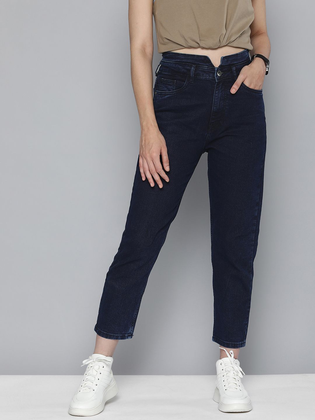 Flying Machine Women Blue Mom Fit High-Rise Stretchable Cropped Jeans Price in India