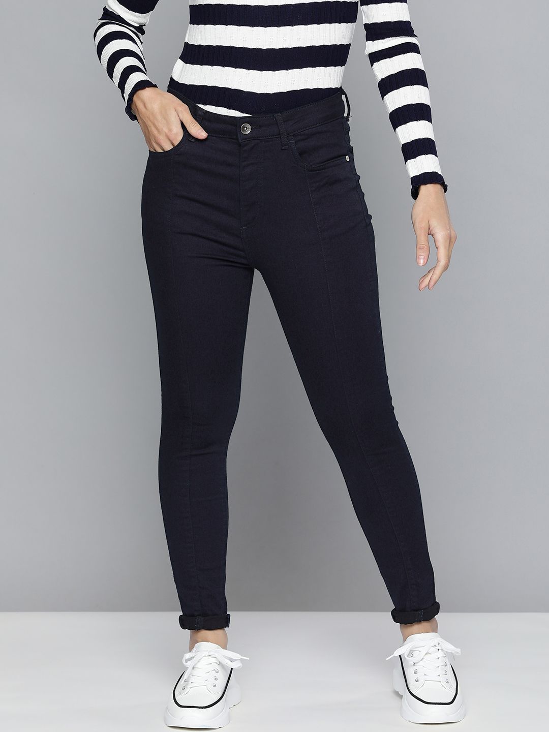 Flying Machine Women Navy Blue Veronica Skinny Fit High-Rise Stretchable Casual Jeans Price in India