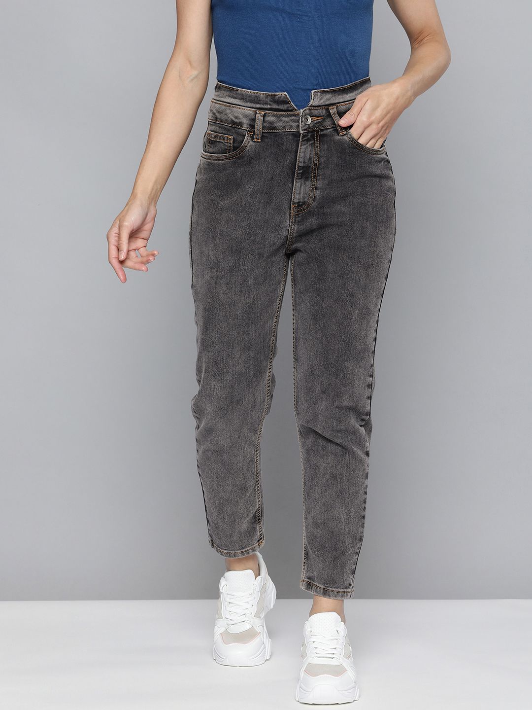 Flying Machine Women Grey Mom Fit High-Rise Light Fade Stretchable Jeans Price in India