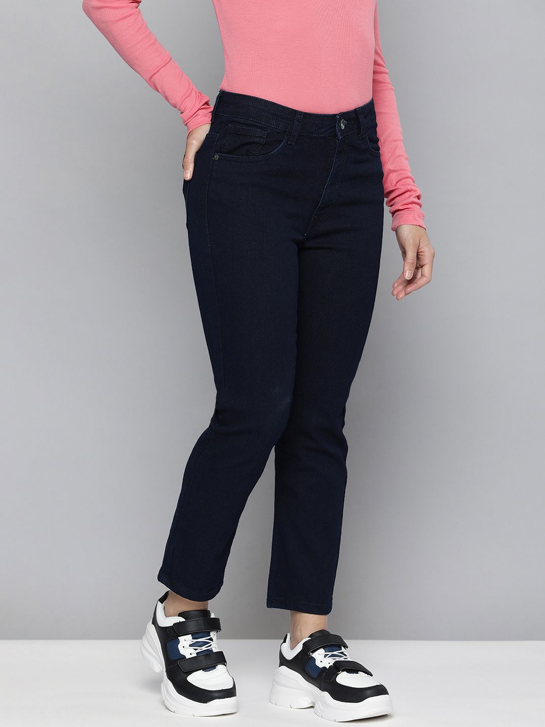 Flying Machine Women Blue Slim Fit High-Rise Cropped Stretchable Jeans Price in India