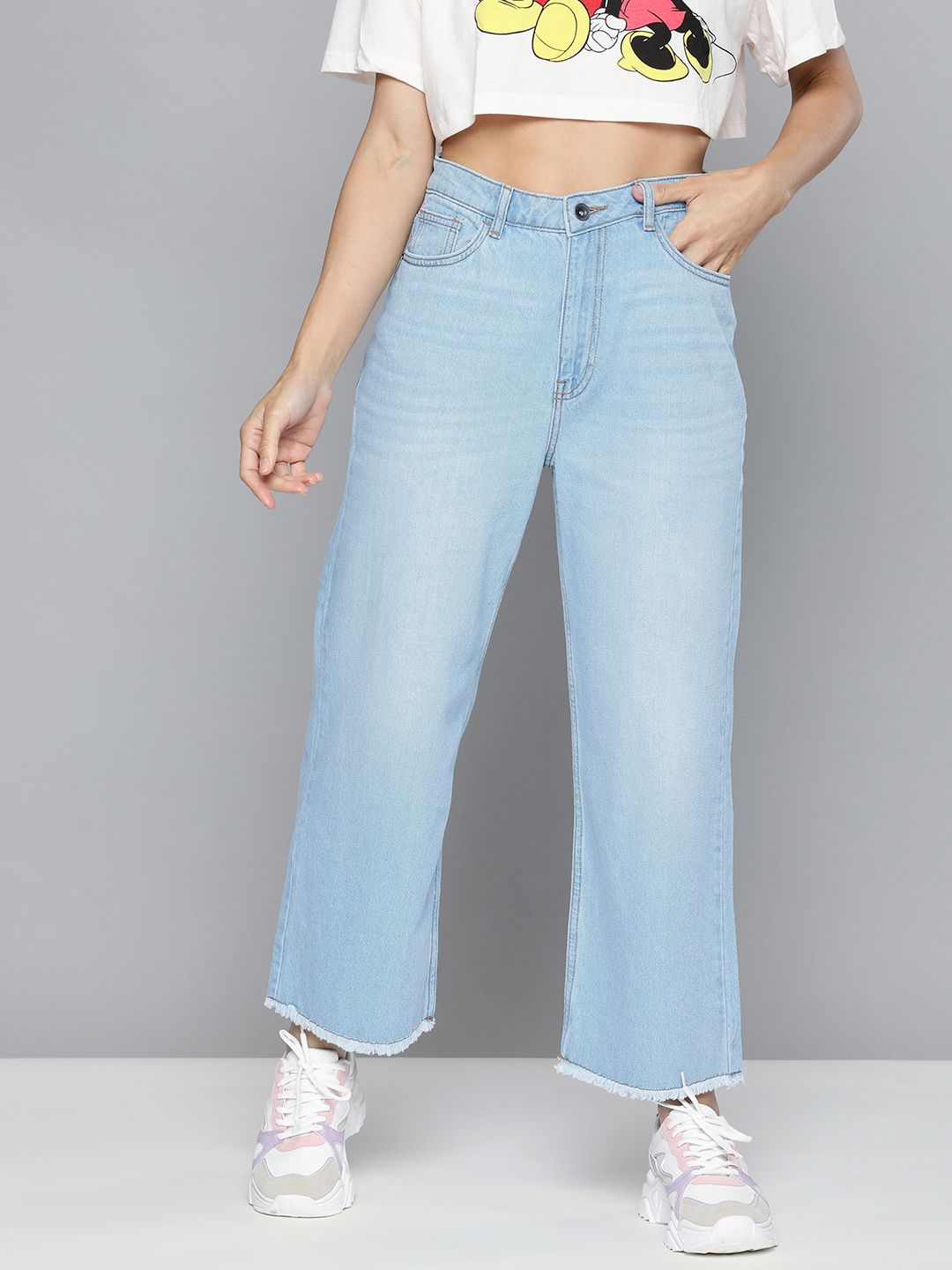 Flying Machine Women Blue Wide Leg High-Rise Light Fade Stretchable Jeans Price in India