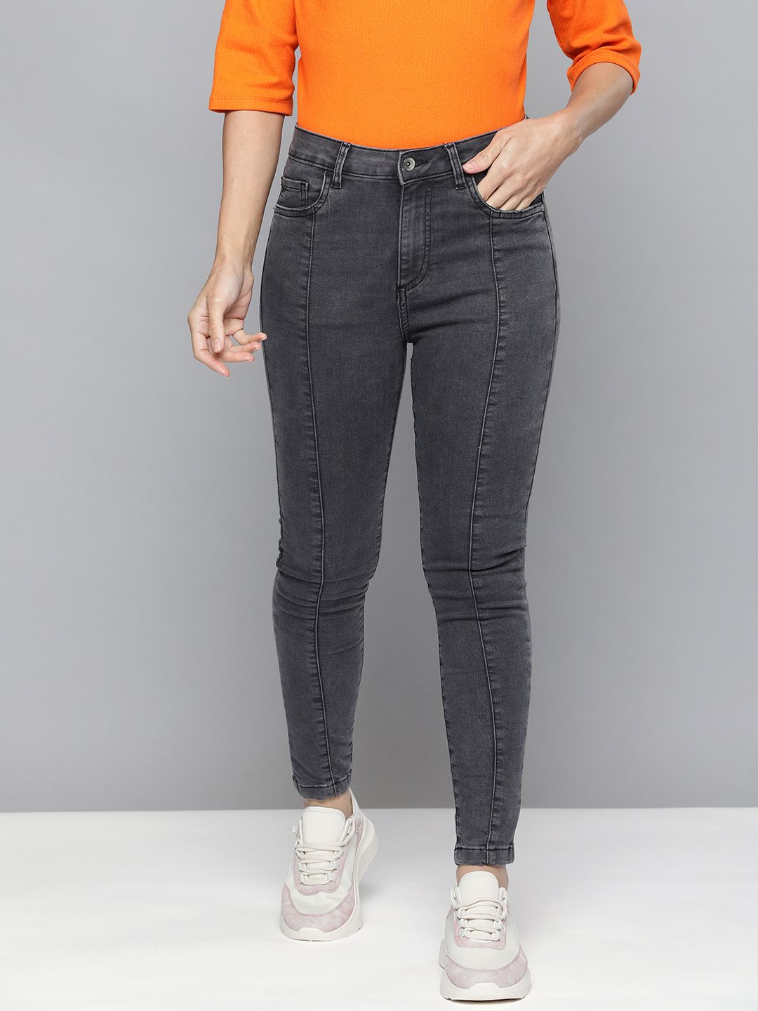 Flying Machine Women Grey Veronica Skinny Fit High-Rise Stretchable Jeans Price in India