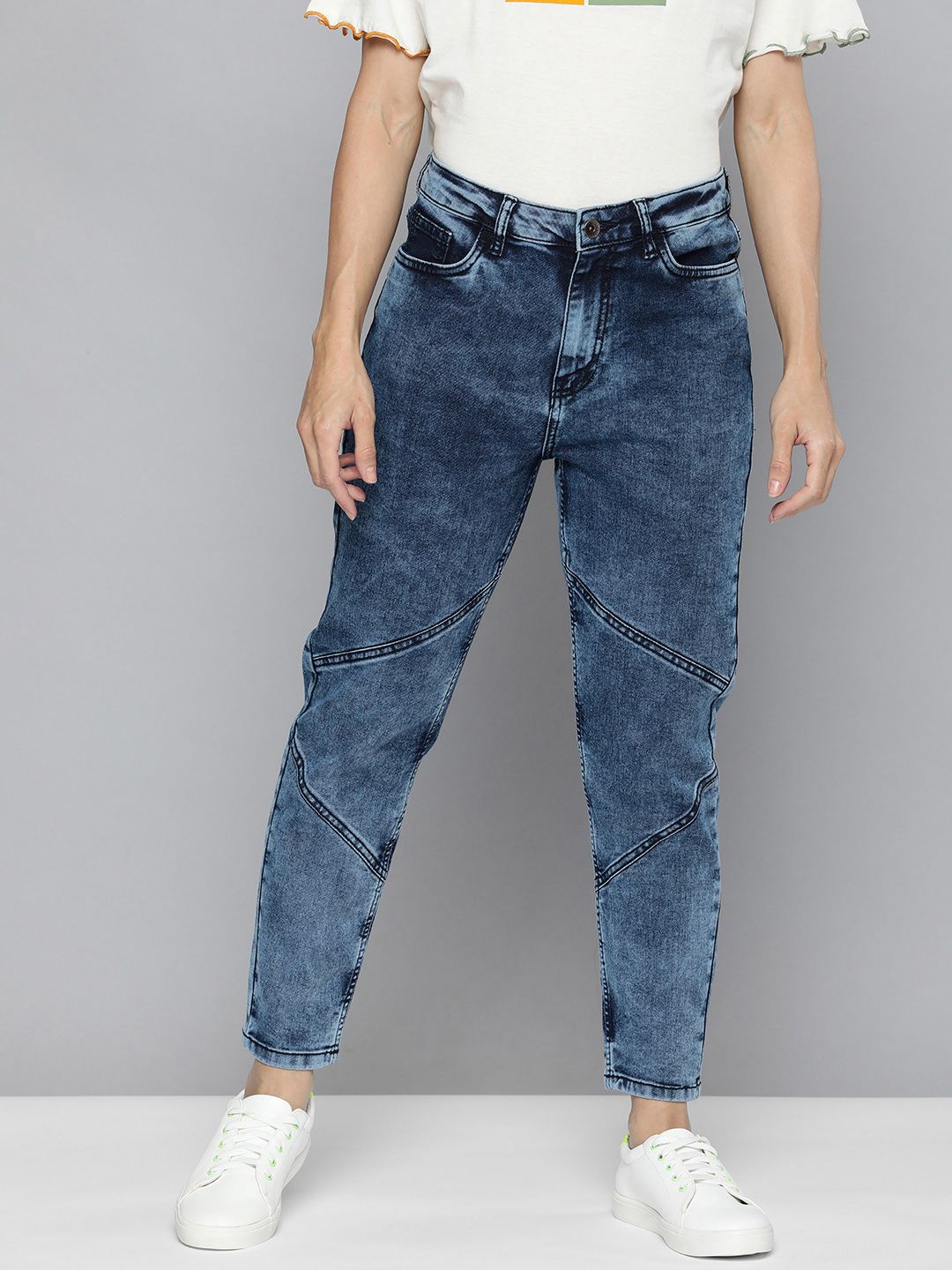Flying Machine Women Blue Mom Fit High-Rise Light Fade Cropped Stretchable Jeans Price in India