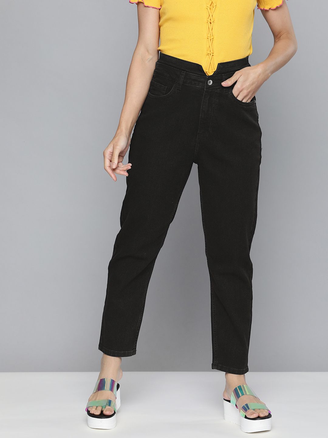 Flying Machine Women Black Solid High-Rise Stretchable Casual Jeans Price in India