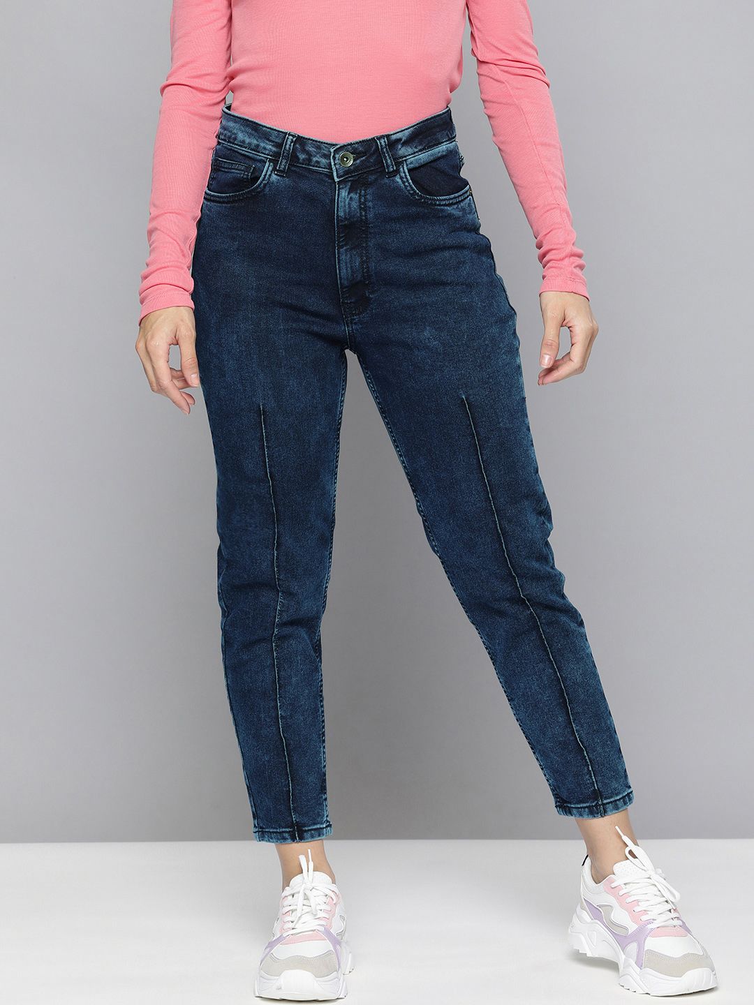 Flying Machine Women Blue Mom Fit High-Rise Light Fade Cropped Stretchable Jeans Price in India