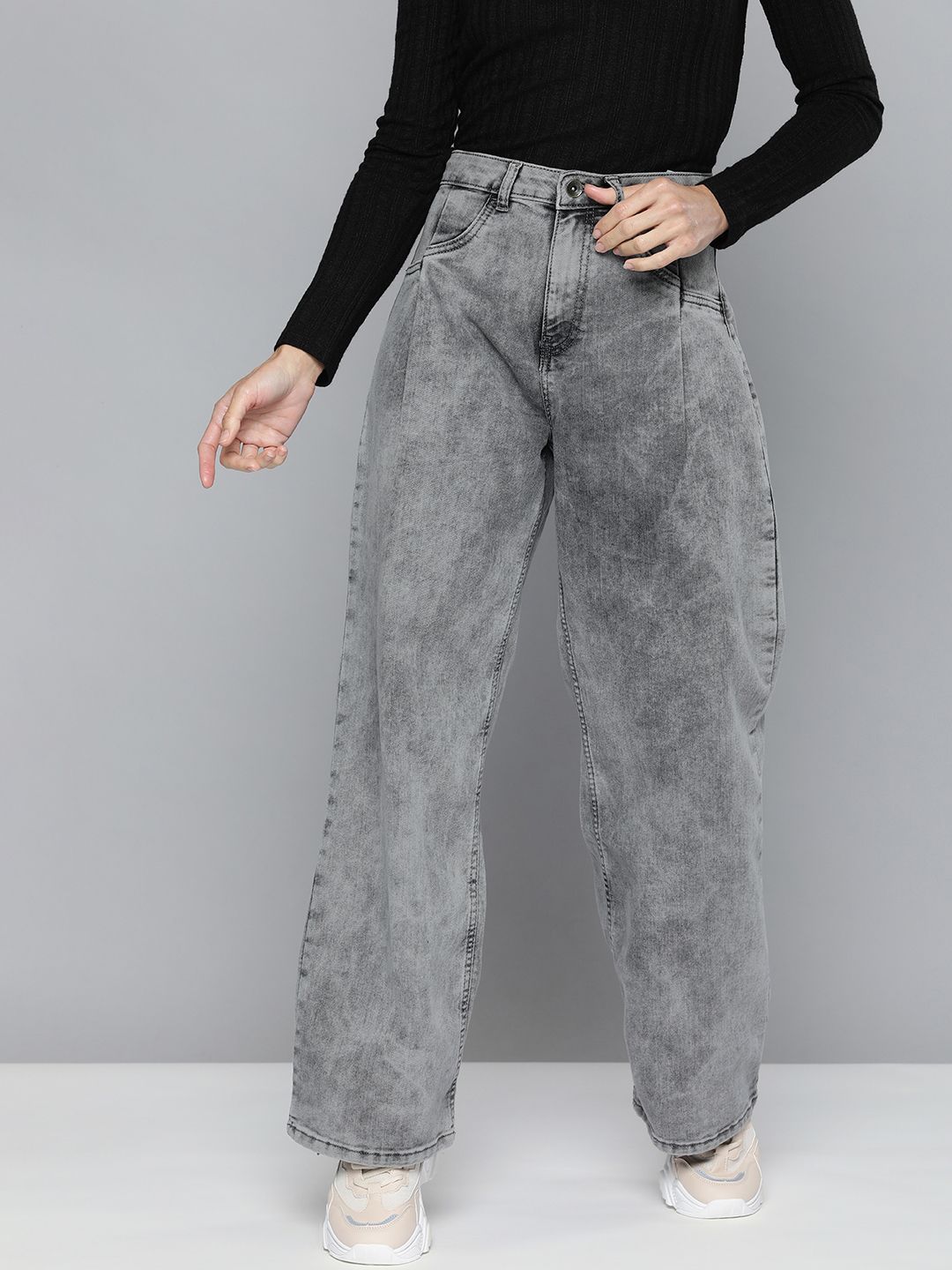 Flying Machine Women Grey Wide Leg High-Rise Light Fade Stretchable Casual Jeans Price in India