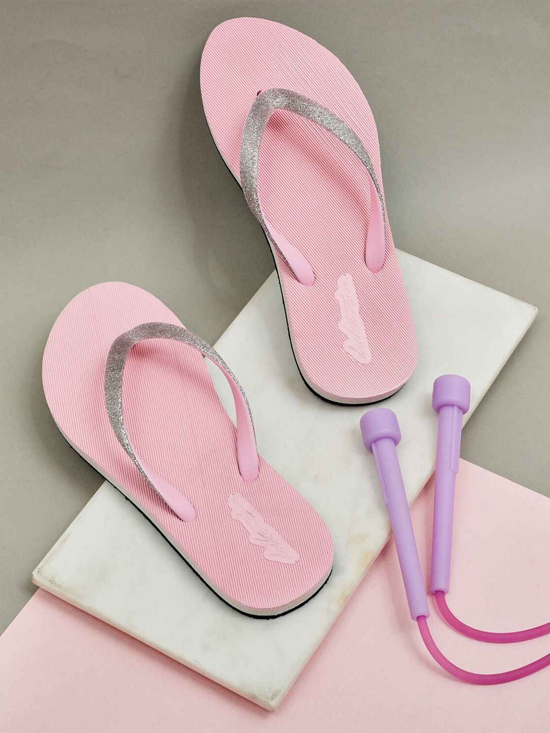 Duke Women Pink & Grey Thong Flip-Flops Price in India