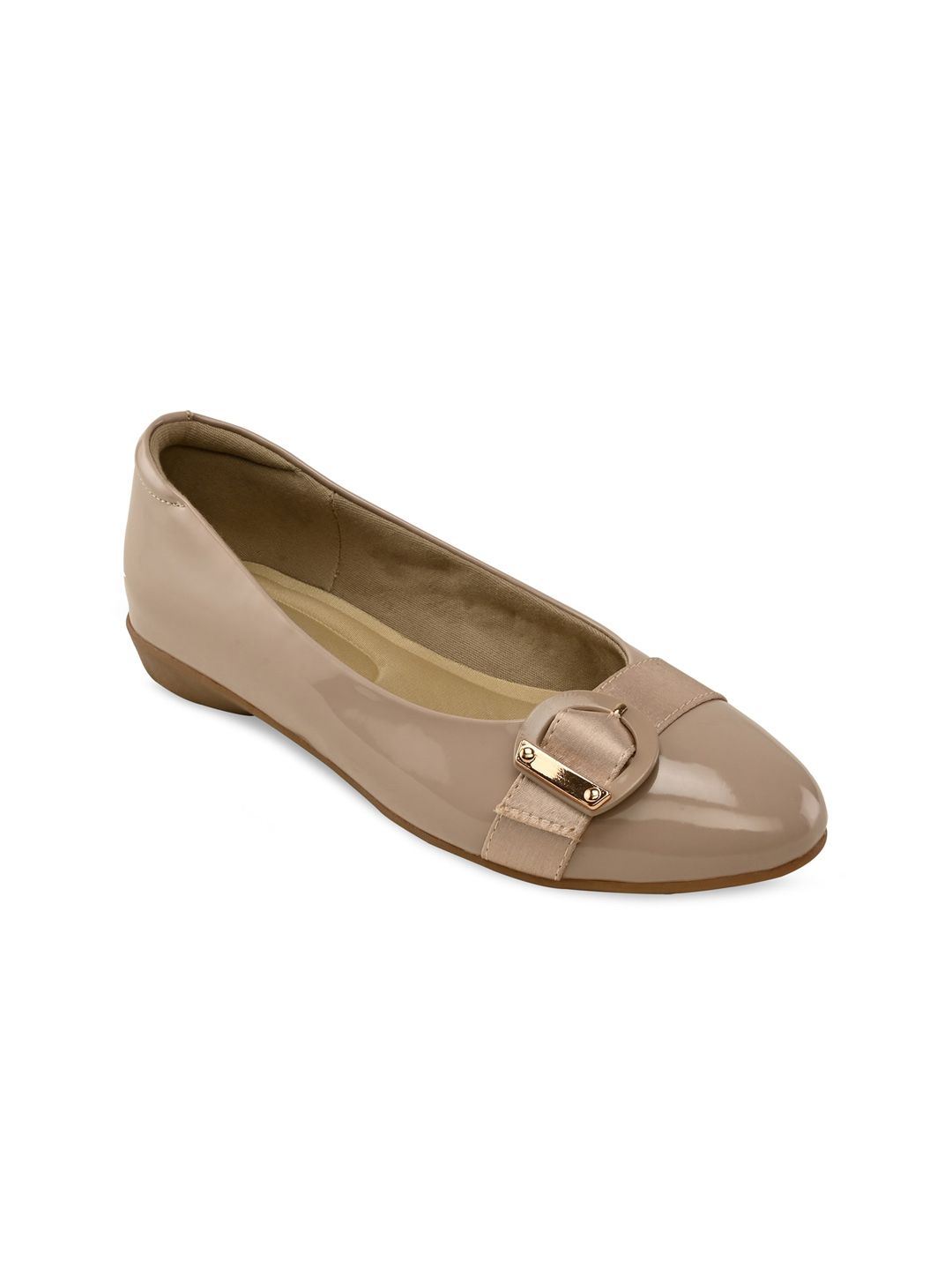 Rocia Women Beige Solid Ballerinas with Buckles Flats