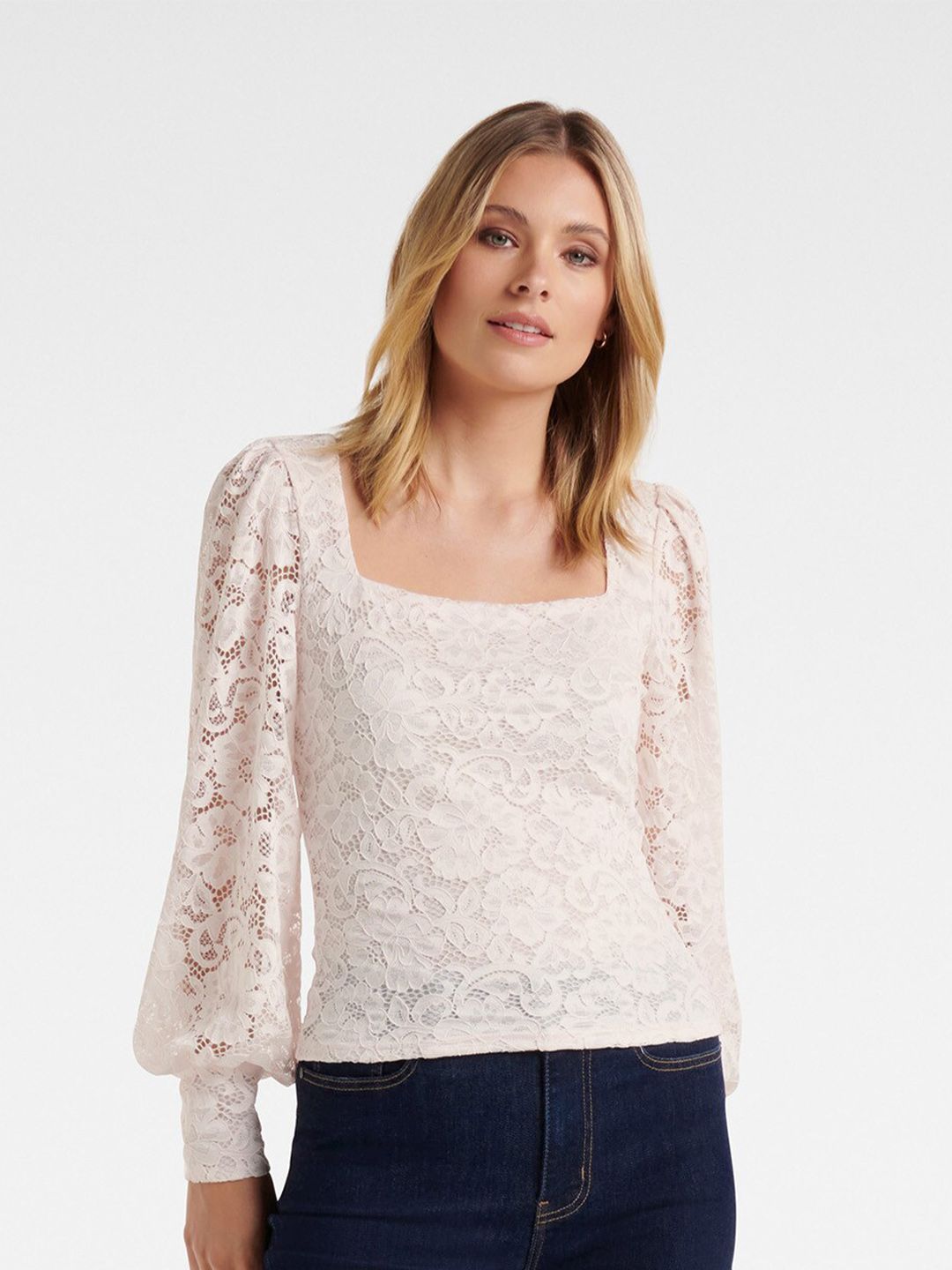 Forever New Women Peach-Coloured Lace Top Price in India