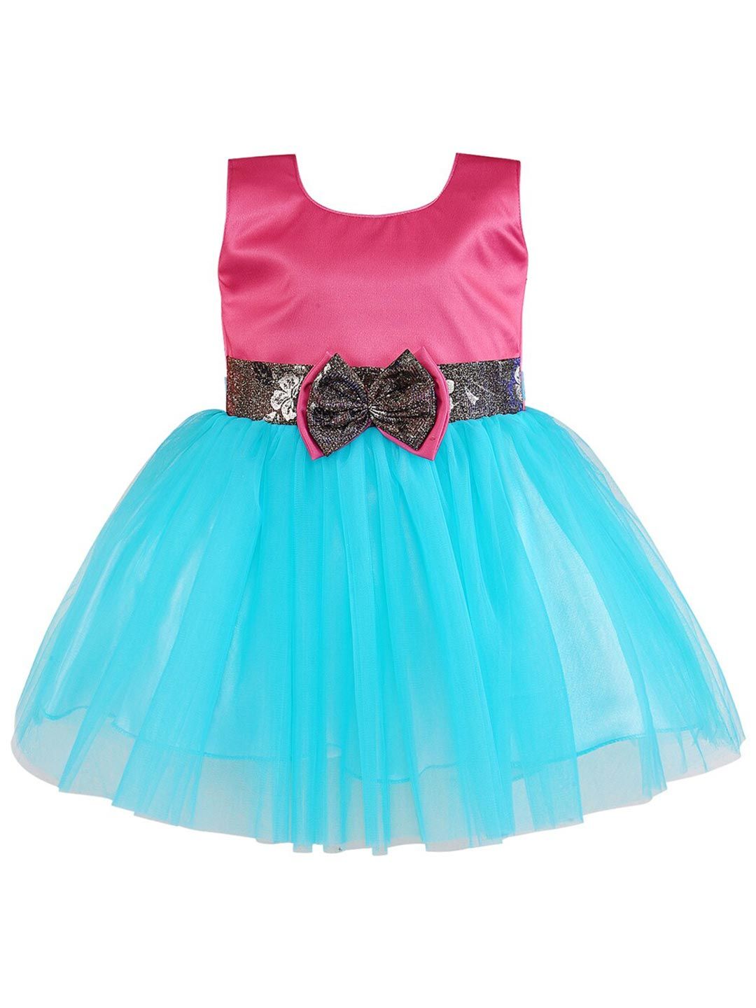 Wish Karo Pink & blue Net Dress with Bow