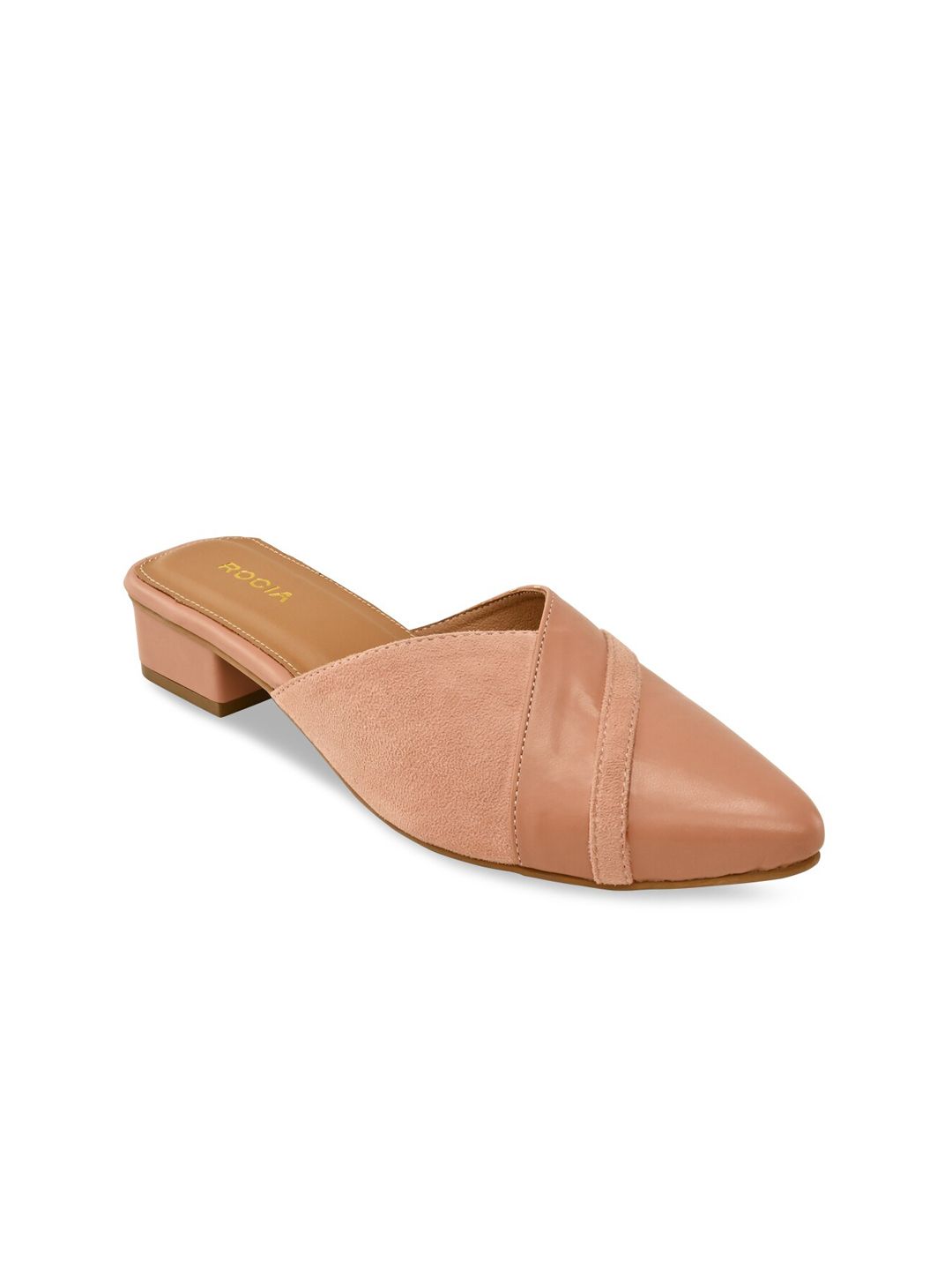 Rocia Pink Textured Block Mules with Buckles Price in India