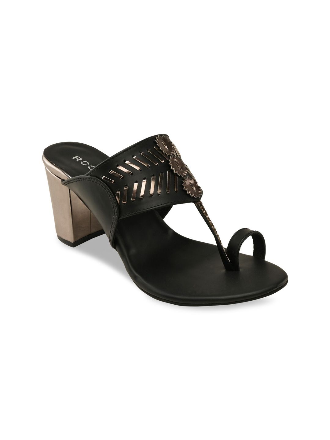 Rocia Black Textured Block Sandals Price in India