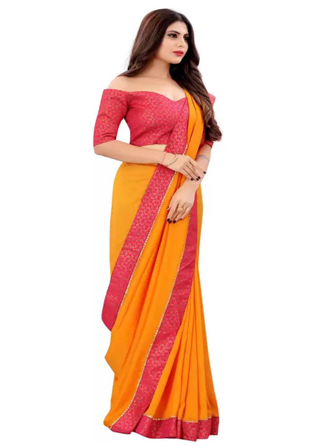 SURACHITA Yellow & Fuchsia Art Silk Fusion Bomkai silk Saree Price in India