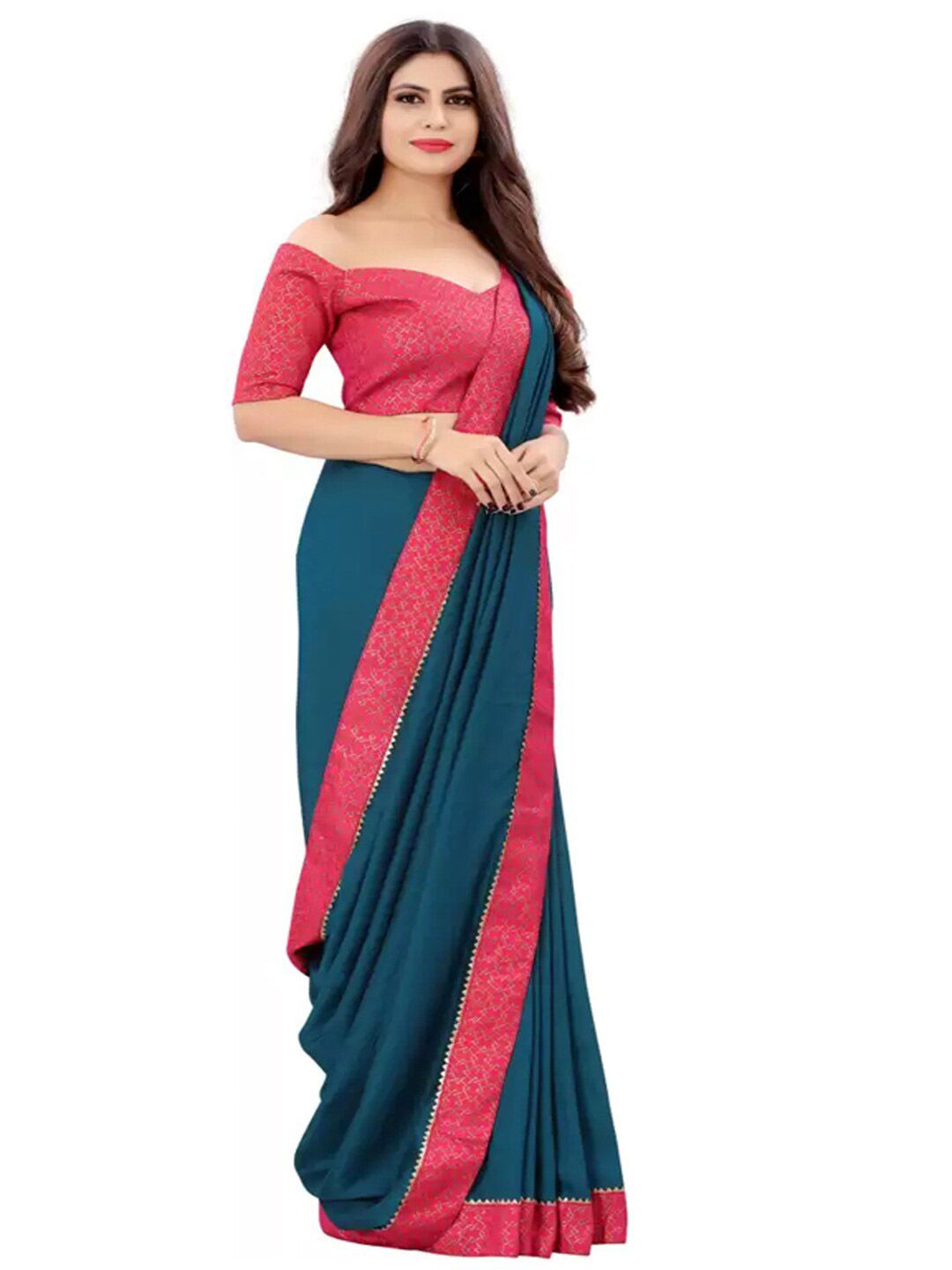 SURACHITA Blue & Pink Art Silk Fusion Mysore Silk Saree Price in India