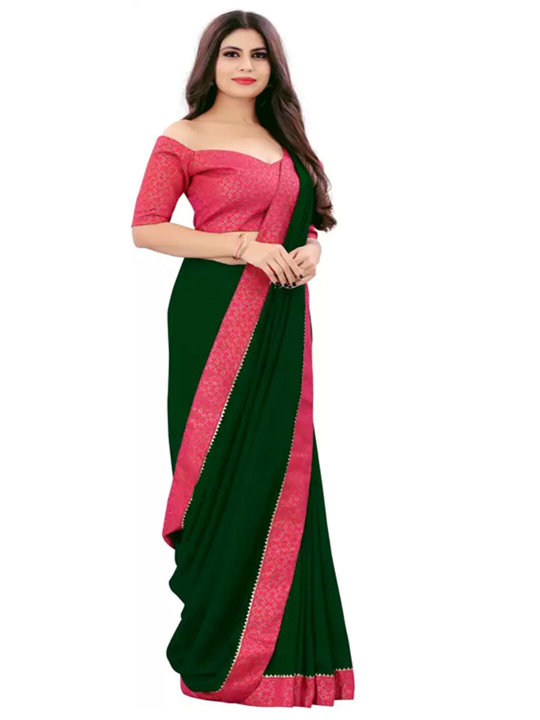 SURACHITA Green & Fuchsia Silk Cotton Mysore Silk Saree Price in India