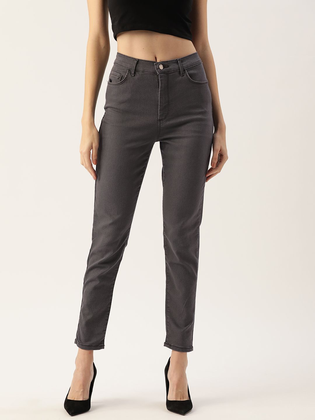 LC Waikiki Women Charcoal Grey Solid Stretchable Jeans Price in India