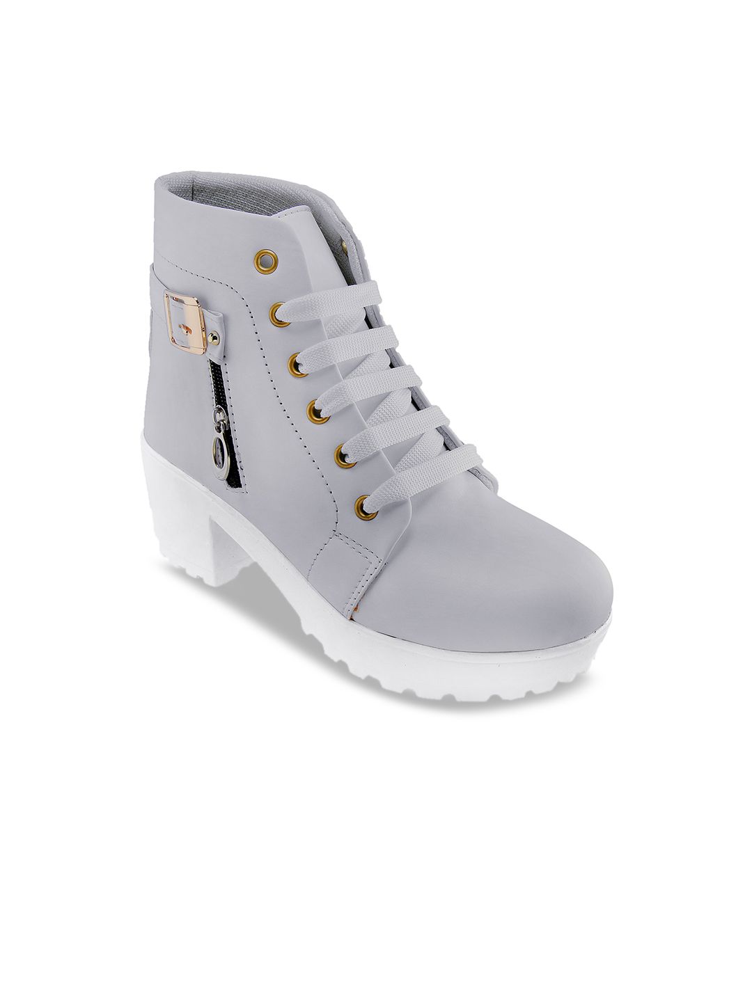 BOOTCO Women Grey Solid High Heeled Boots Price in India