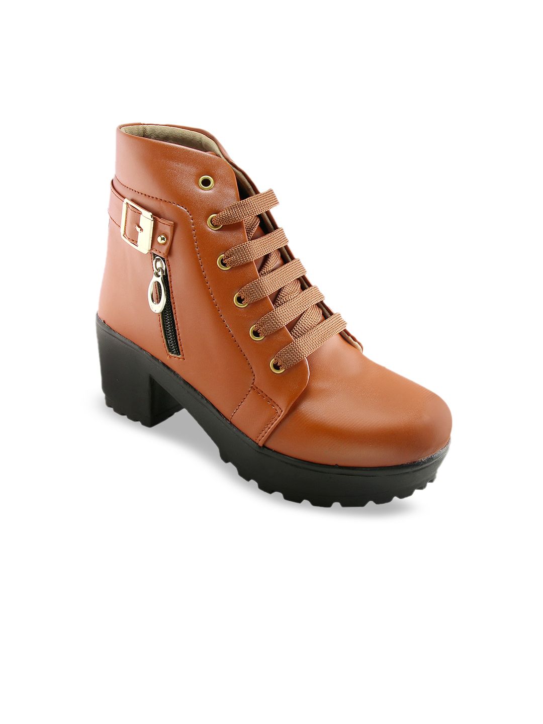 BOOTCO Women Tan Solid Heeled Boots Price in India